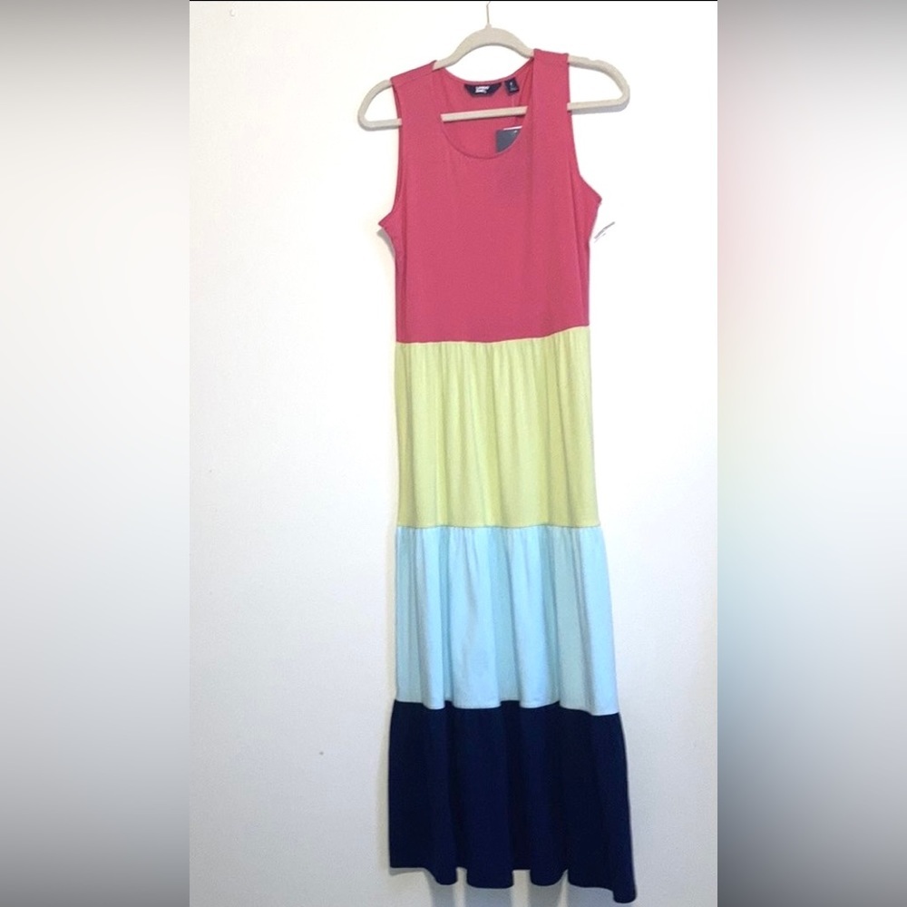 Lands End NWT size Small Sleeveless Tiered Maxi Dress color block Rainbow - Picture 5 of 7
